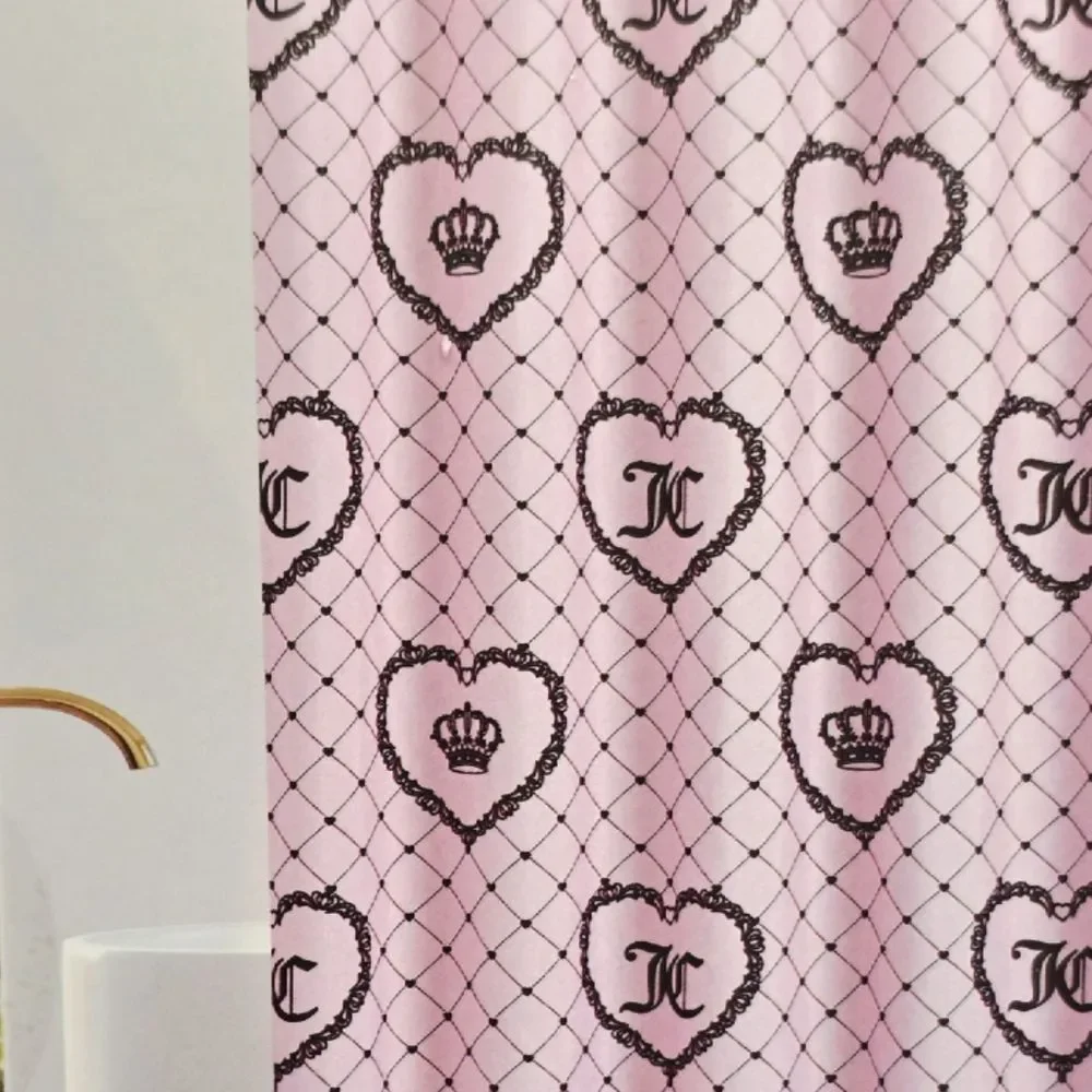Juicy Couture Home Heart & Crown Logo Pattern Shower Curtain w/Hooks